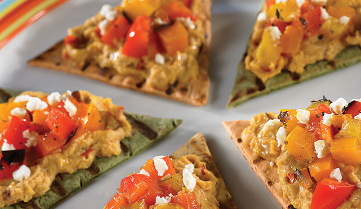 Grilled Peppers, Hummus and Feta On Pita Points