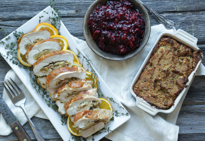 Stuffed Turkey Breast with Homemade Cranberry Sauce