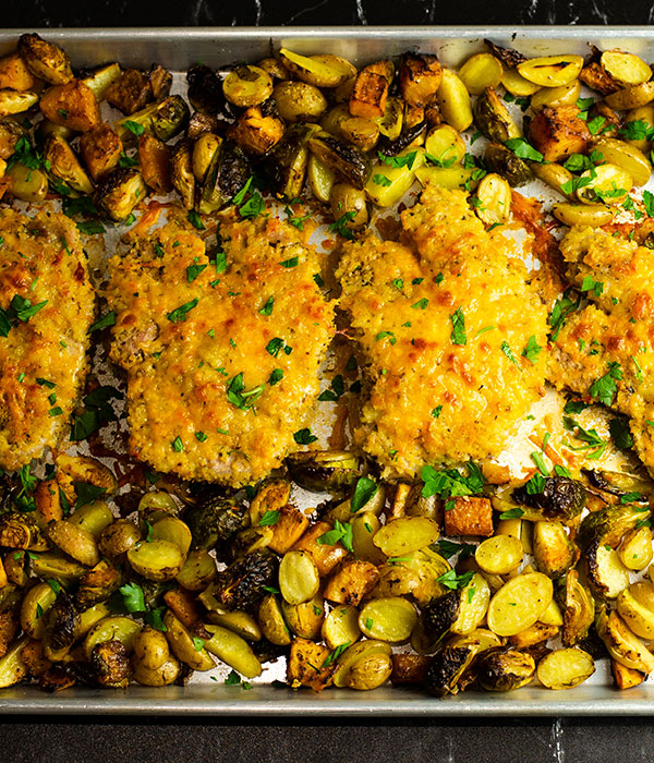 Sheet Pan Crispy Cheddar Pork Chops