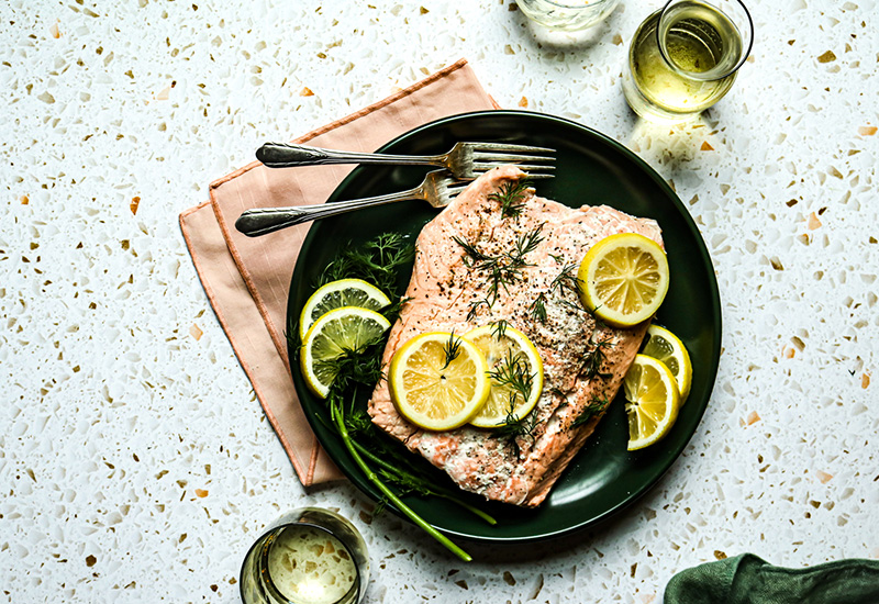 Slow Cooker Poached Salmon with White Wine and Herbs