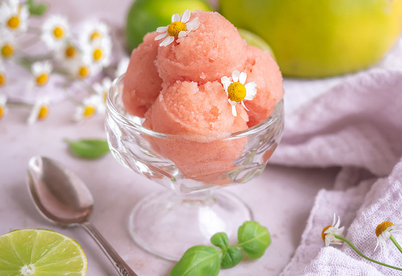 Red Pummelo Sorbet with Ginger and Basil