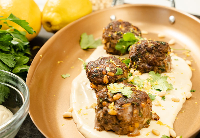 Lemon Cardamom Meatballs with Garlic Tahini Sauce