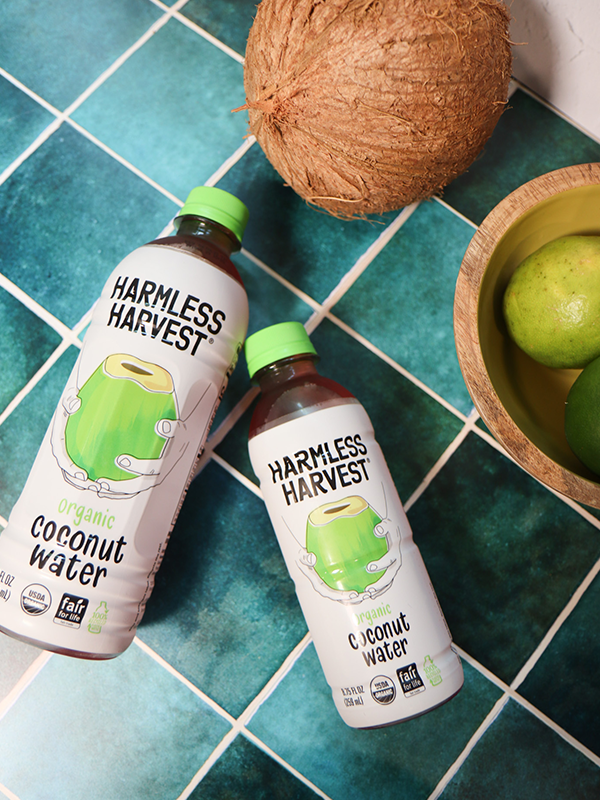 Bottles of Harmless Harvest Coconut Water