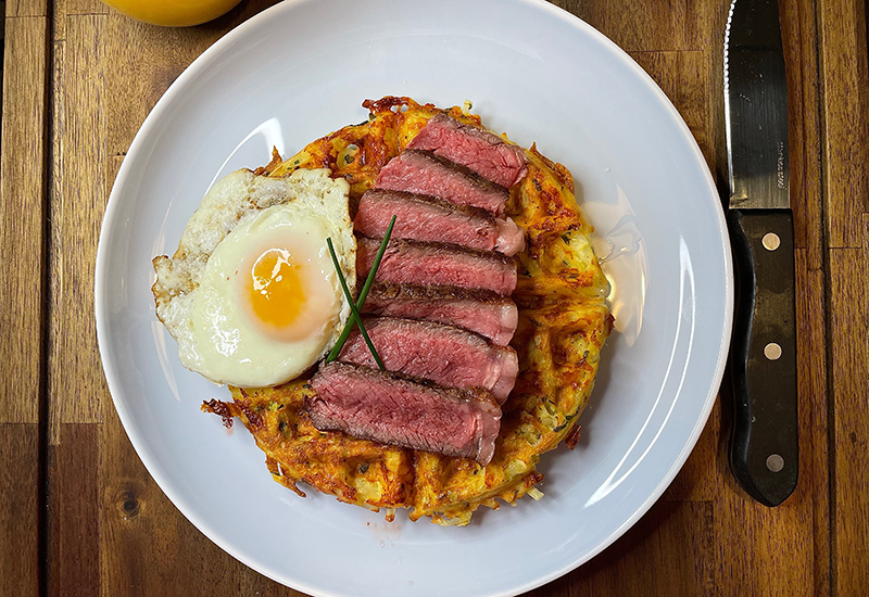 Steak & Eggs with a Potato Waffle