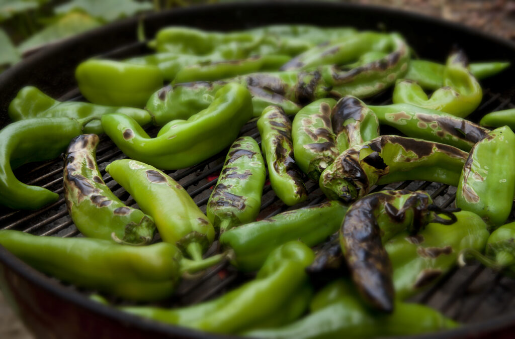 Hatch Chile Peppers on a Grill