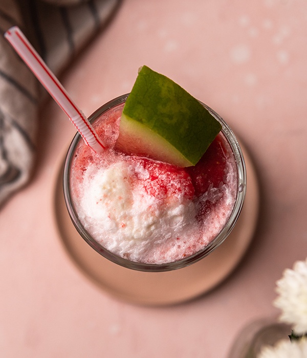 Top view of watermelon float with a watermelon slice garnish