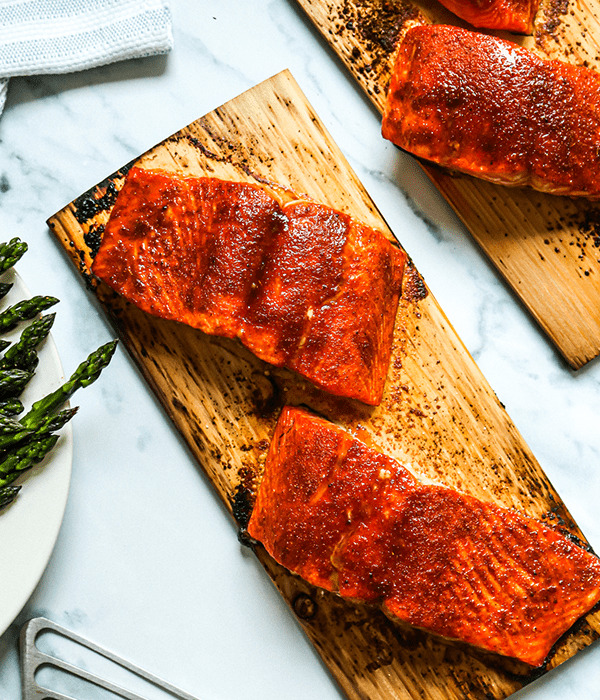 Cooked Salmon Fillets on a Heinen's Cedar Plank