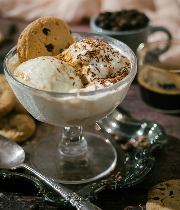 Classic Affagato served in a sundae bowl with a spoon