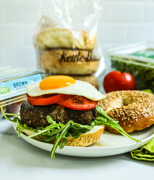 Breakfast-for-Dinner Burger on a plate