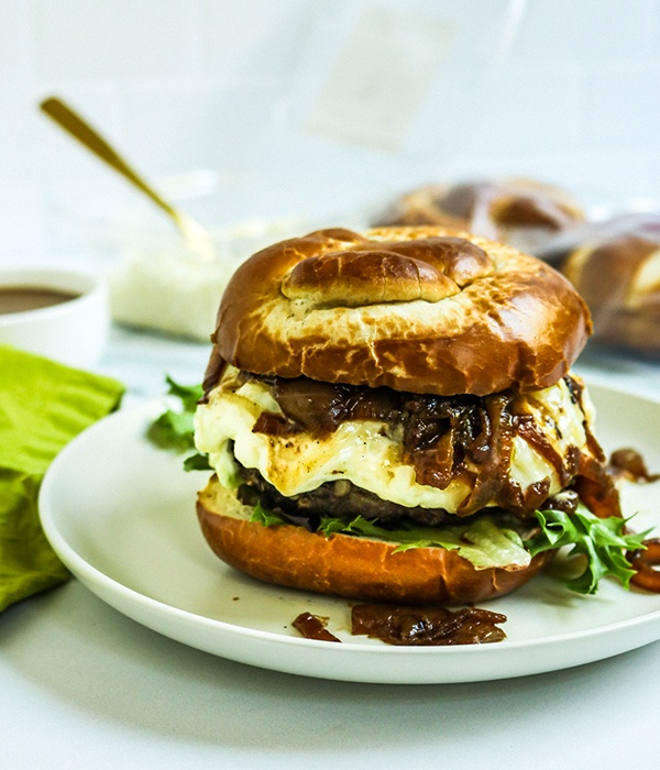 Elevated Cheeseburger on a plate