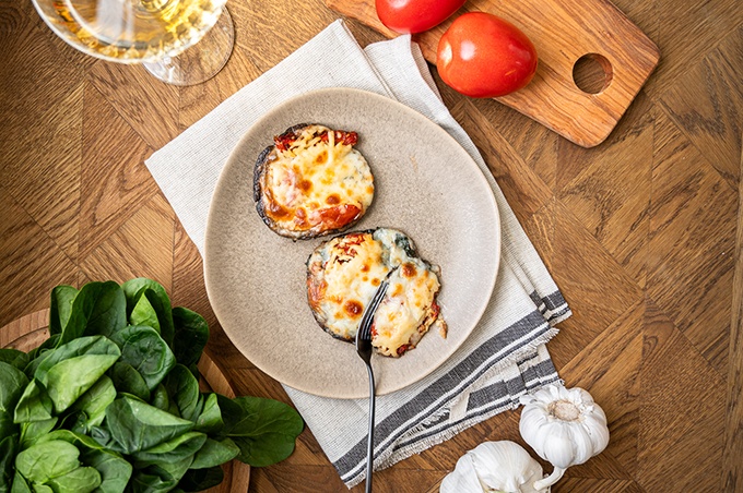 Heinen's Caprese Stuffed Mushrooms on a Plate