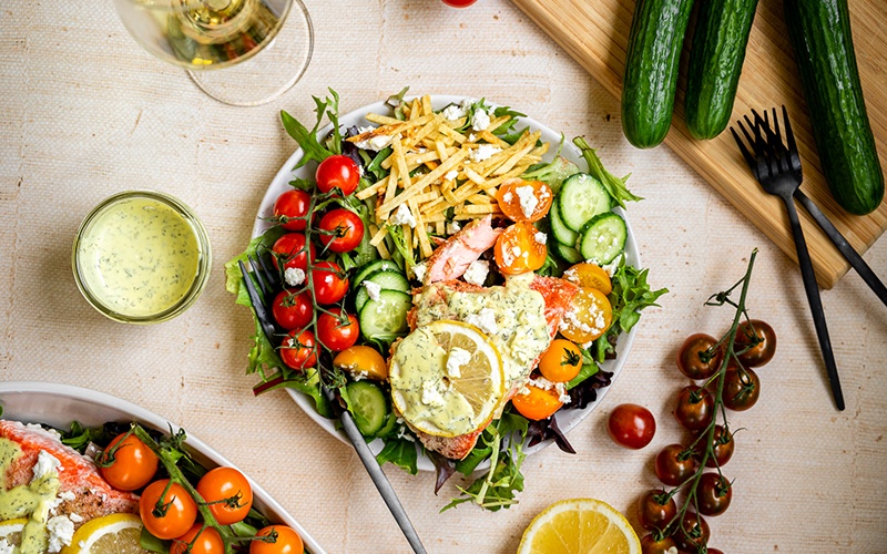 King Salmon Salad with Lemon Dill Dressing