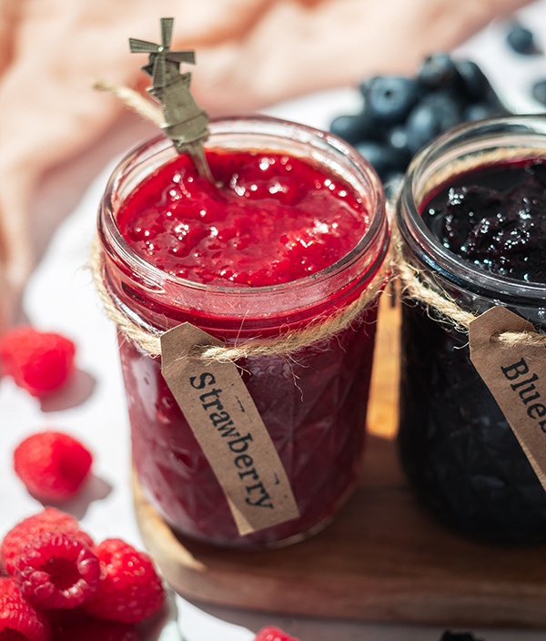 Closeup of Jar of Simple Homemade Strawberry Fruit Preserve