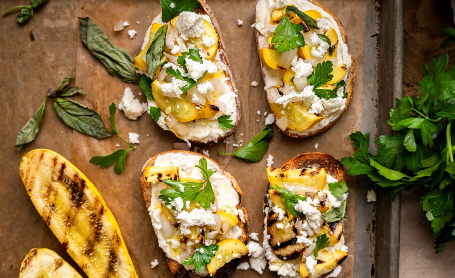 Yellow Squash and Feta Grilled Toast