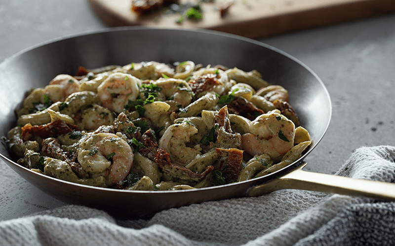 What’s For Dinner? Shrimp Garganelli with Creamy Basil Pesto