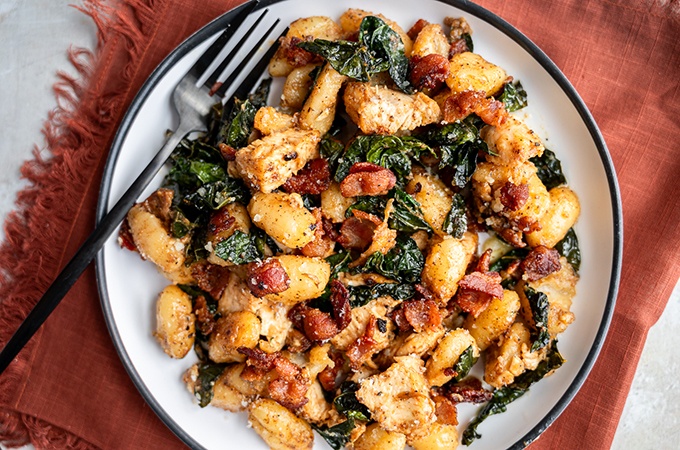 Gnocchi with Roasted Chicken Bacon and Kale