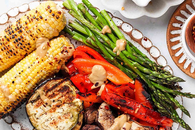 Grilled Vegetables with Tahini Dressing