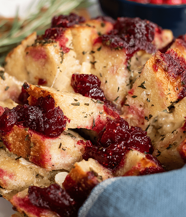 A Close Up Picture of Cranberry Brie Pull Apart Bread