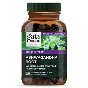 A Bottle of Gaia Herbs Ashwagandha Root Supplements