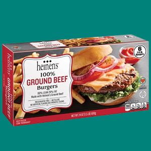 A Box of Heinen's Frozen Ground Beef Burgers