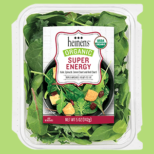 A Plastic Container of Heinen's Organic Super Energy Salad Blend