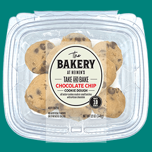 A Plastic Container of Heinen's Take and Bake Chocolate Chip Cookie Dough