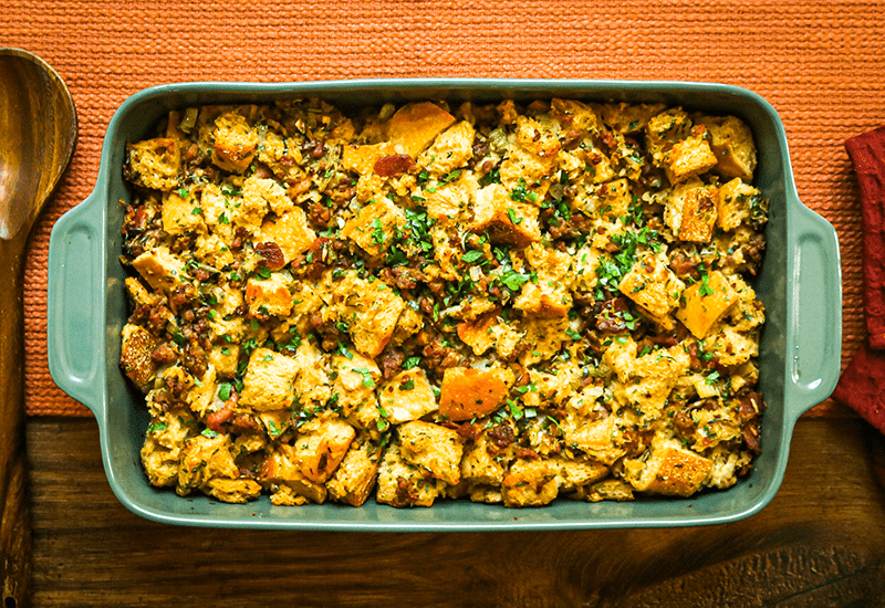 Herb Stuffing with Bacon and Sausage