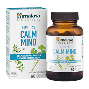 A Bottle of Himalaya Hello Calm Mind Supplements