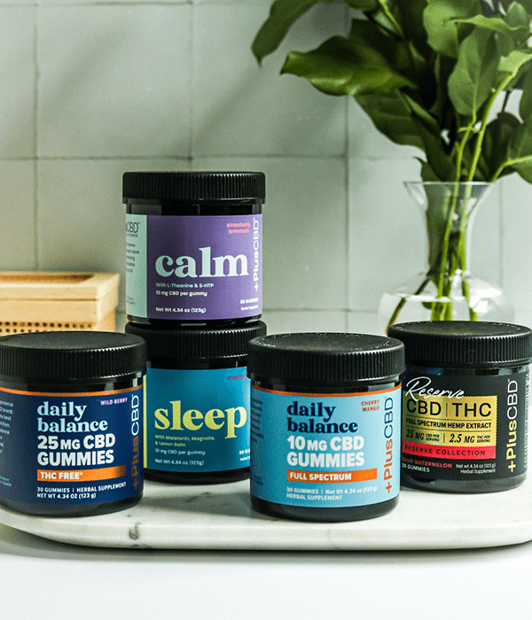 Five Jars of PlusCBD Supplements