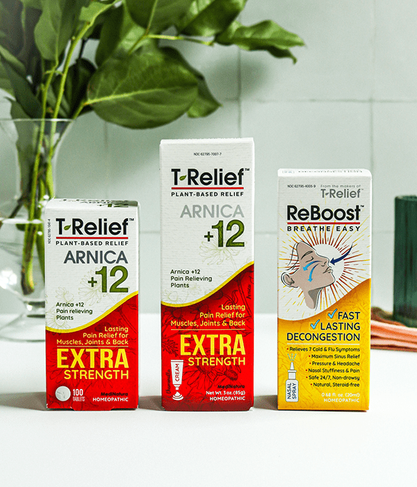 Three Boxes of T-Relief Herbal Supplements, Sprays, and Topical Cream