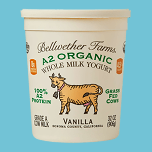 Container of Bellwether Farms A2 Organic Whole Milk Yogurt. 