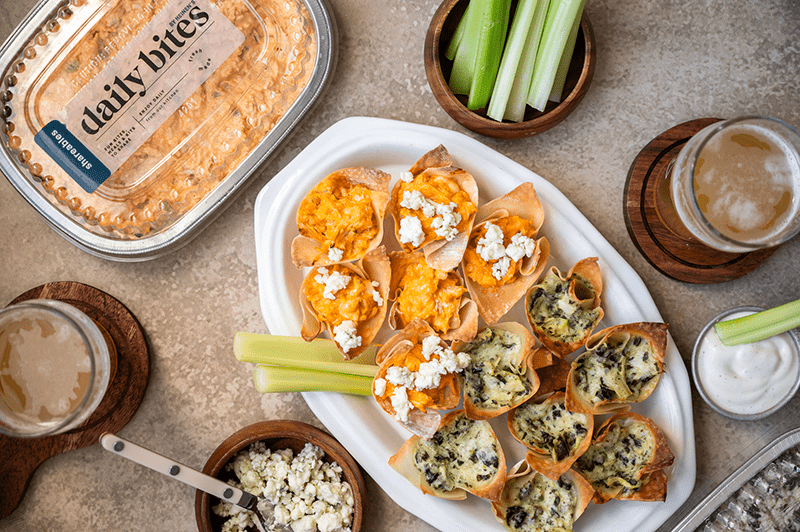 Spinach and Artichoke & Buffalo Chicken Dip Cups