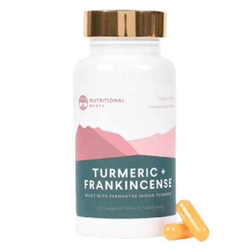 A Bottle of Nutritional Roots Turmeric and Frankincense