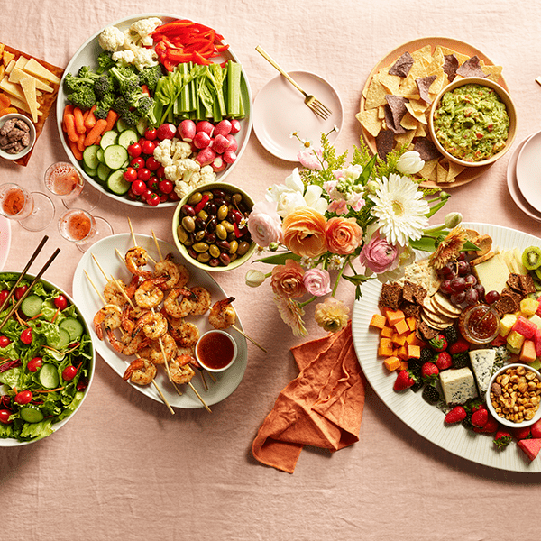  S Top Down Image of Spring Catering Items on Plates