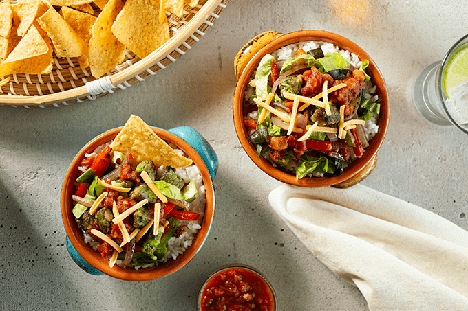 Two Veggie Tacos Bowls. 