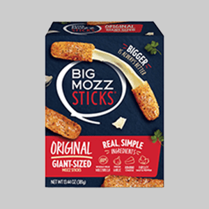 Box of Big Mozz Giant Mozzarella Sticks. 