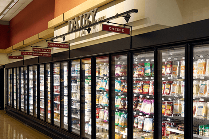 Dairy aisle with coolers. 