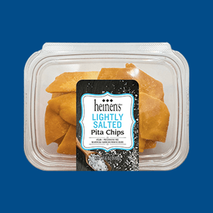 Container of Heinen's Pita Chips. 