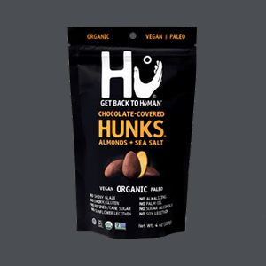 Package of Hu Chocolate Hunk chocolate covered almonds. 