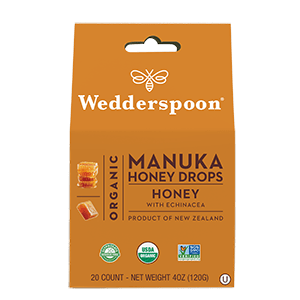 Package of Wedderspoon Organic Manuka Honey Drops. 