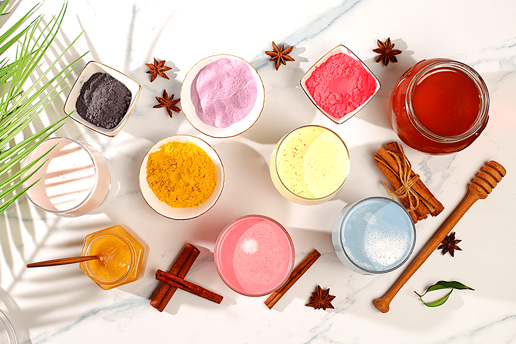 An Assortment of Bowls Filled with Natural Food Dye Powders