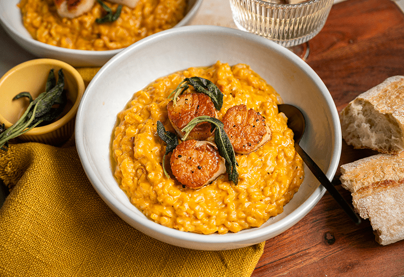 Pumpkin Risotto with Seared Scallops