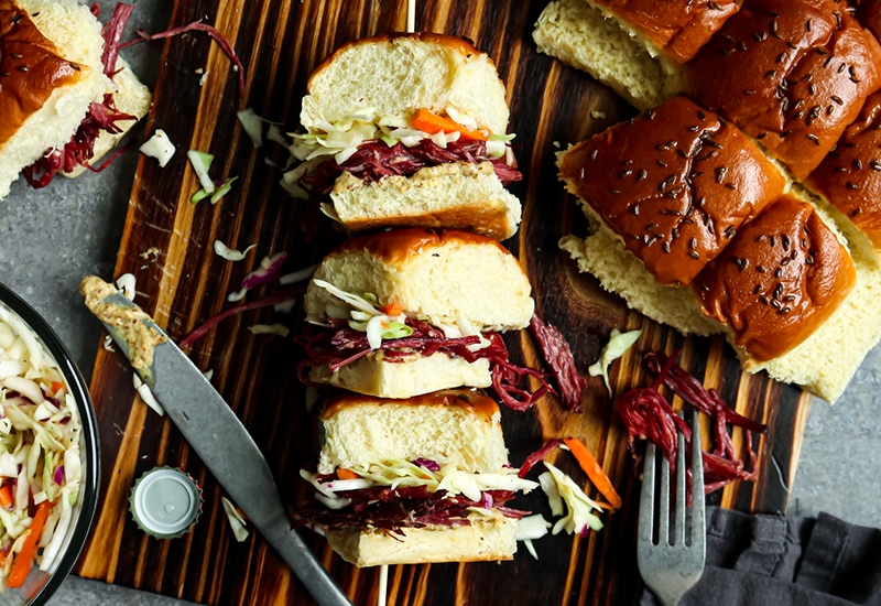 Shredded Corned Beef and Cabbage Slaw Sliders Heinen's Grocery Store