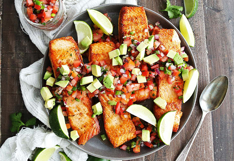 Seared Salmon with Avocado Tomato Salsa | Heinen's Grocery Store