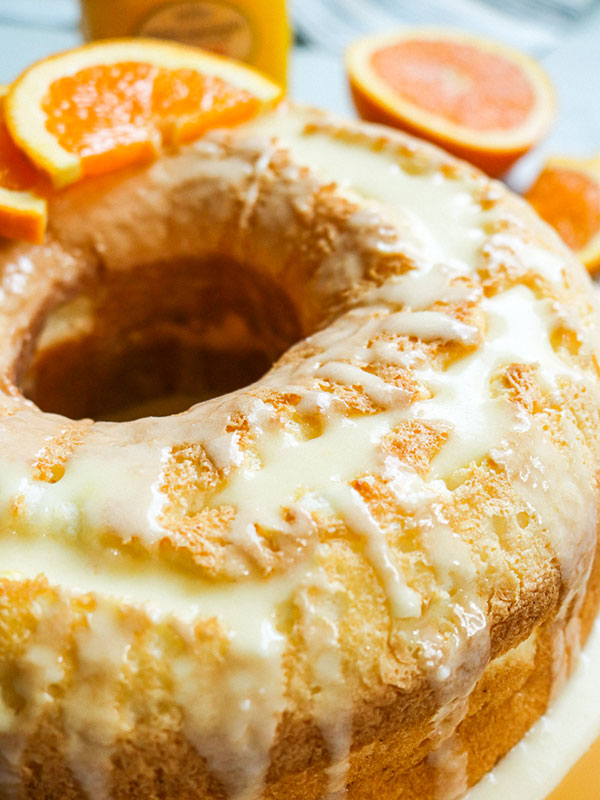 Orange Glazed Angel Food Cake with Fresh Orange Slices